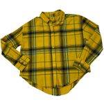 BP Plaid Frayed Hem Flannel Button Up Top - Yellow Multi - Small Photo 8