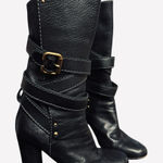 Chloé Chloe Black Pebbled Leather Paddington Wrap Straps Buckle Heeled Boots 36.5 6.5 Photo 0