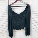 ASTR The Label Zeva Pleated Balloon Sleeve Smocked Blouse Top Deep Teal Medium Photo 8