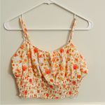 Pink Rose Cropped Elastic Adjustable Shirred Floral Tank Top Size Large Photo 0