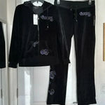 BCBGMAXAZRIA NWT  Velvet Rhinestones Iridescent Roses Hoodie Track Suit 2-Piece Photo 0