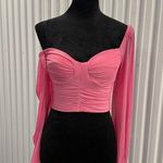 Hello Molly Women’s New Pink Mesh Cropped Long Sleeve Blouse Size Small Photo 0