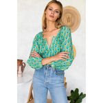 India Collection Emerson Fry Frances Frida Blue Green Organic Cotton Top EUC XS Photo 3