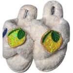 Moon Cake Women's White Fuzzy Slippers with Lemon Patch Size undefined Photo 1