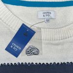Crown & Ivy NWT Size XXL Navy Blue & Off White Stripe Sequin Trim Sweater Top Photo 4