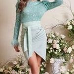 Lavish Lice LAVISH ALICE SEQUIN FEATHER EMBELLISHED MIDI DRESS SAGE Size 2 Photo 0