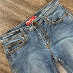 Miss Vigoss Bootcut Jeans Mid Rise Distressed Stretch Y2K Style Embroidered Blue Size 27 Photo 4