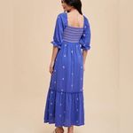 In Bloom EMMIE EMBROIDERED MAXI DRESS Blue Pink Large Cottagecore boho FP Photo 1