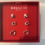 Coach  Silver Crystal C Logo, Stone and Heart Earring Stud Set Trio Earrings NEW Photo 2