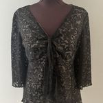 Dressbarn Babydoll Top L Black Lace Y2K Velvet Burnout Whimsigoth Bell Sleeve Size L Photo 0