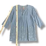 Johnny Was Slate Gray Eyelet Embroidered Tunic Top Boho Peasant Blouse Small Photo 3