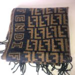 Fendi Navy Blue Tan Wool Silk Scarf with Decorative Tassels NWOT Photo 8