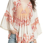 Free People Sunset Dreams Boho Ruffle Tunic Top Shirt Size Small Red Photo 0