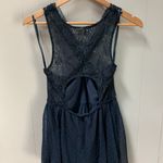 Free People Shirt Womens Medium Blue Tunic Mesh Overlay Back Cutout Photo 1