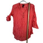 Bit & Bridle Crinkle Tunic Blouse Coral Pink Rayon Blend L Roll Tab Boho Photo 5