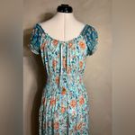 OSTOO Womens Short Sleeve Boho Floral Feminine Tiered Flowy Long Maxi Dress|SZ:M Blue Size M Photo 1