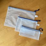 Set/3 Waterproof BLUE Document Zipper Travel Pouches, File Organizers, Clear Photo 0