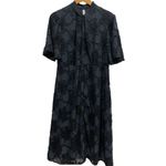 ZARA  Jacquard Fringe Lined Midi Dress ShortSleeve Keyhole S Dark Navy Blue #3101 Photo 1