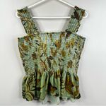 NEW Anthropologie Smocked Velvet Babydoll Top Womens XL Green Fall Foliage Print Photo 5