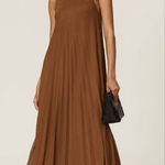 Vince  Brown High Neck Pleated Midi Dress Size Large Photo 0