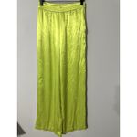 Assembly New York Neon Green Satin Wide Leg Pants Trousers Viscose Rayon Small Photo 3