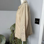 Linen Tan‎ Natural 3/4 Sleeve Lucy Pirada Button Up Shirt Butterfly Cutout Large Tan Photo 2