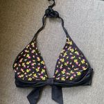 Betsey Johnson Swim Rose Print Triangle String Bikini Top Medium Black Pink Photo 0