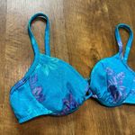 Vtg Athena Shimmer Floral Bikini Top Sz 10 Turquoise Blue Beach Resort Photo 3