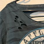 Affliction Blue Ombre Distressed Cutout Tee Size M Rhinestone Navy Aqua Rock Top Photo 4