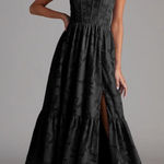 Azazie NWT  Delphina Black A-Line Strapless Floral Burnout Convertible Midi Dress Photo 0