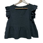 Source Unknown Black Ruffle Sleeve Peplum V Neck Top Women's Size M Photo 0