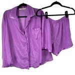 Victoria's Secret Victoria’s Secret Purple Matte Satin Long Sleeve Shorts Pajama Set Photo 0