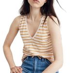 Madewell Yellow & White Stripe Cotton Whisper Pocket Tank Top ~ Women's SMALL Photo 0