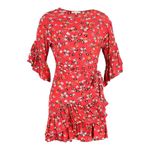 Maje  Rahimi Floral Short Sleeve Ruffle Wrap Mini Dress Red Size 1 Photo 2