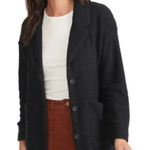 Marine layer Size Large Bird's Eye Notch Lapel Blazer In Black Textured Comfy Photo 0
