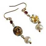 Faux pearl silver gold tone drop earrings Photo 6