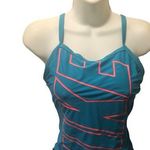 Nike Sport Swim Tank 1PC Swimsuit Sz 8 Sky Blue Pink Spell~Out Logo Racerback Photo 0