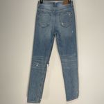 American Eagle  Medium Wash Mom Jeans High Rise Distressed Ripped Size 2 Long Photo 4