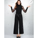 Talbots Women's Black Tulle Dot Sleeve Mockneck Pullover Sweater Sz L Festive Photo 0