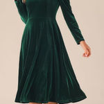Allegra K Nwt  Square Neck Velvet Green Midi Flare Dress  Photo 0