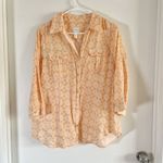 Chico's Peach Orange White Floral Medallion Button Down Cargo Shirt 100% Linen 1 Photo 0