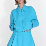 ZARA  Cropped Bomber Tweed Weave Textured Zip Jacket Blue Size XS NEW Photo 7