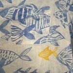 HIHO 100% Linen Tunic Dress Swim Coverup White with Blue & Yellow Fish Womens XS Photo 4