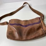 Handmade Brown & Purple Distressed Tooled Leather Bag Purse Boho Western Cowgirl Photo 1