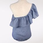 Joe’s Collection One Shoulder Ruffle Gingham Top Blue White Size Small Photo 4