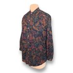 Vintage Breeches Shirt Button Front Long Sleeve Black Gold Abstract Leaf Print Size 8 Photo 5
