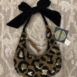 NWT Viral Leopard Cheetah Beaded Sequin Bag Black Velvet Bow Made in India New Photo 0
