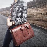 Ecosusi Leather Laptop Messenger Bag Briefcase Satchel Work Brown Bow Photo 1