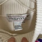 Vintage Floral Embroidered White Cowl Neck Sweater Large Maurada 70s 80s 1970s Photo 3