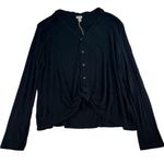 A New Day  XL Top Tie Front Black Ribbed Knit Full Button Long Sleeve V-Neck NEW Photo 1